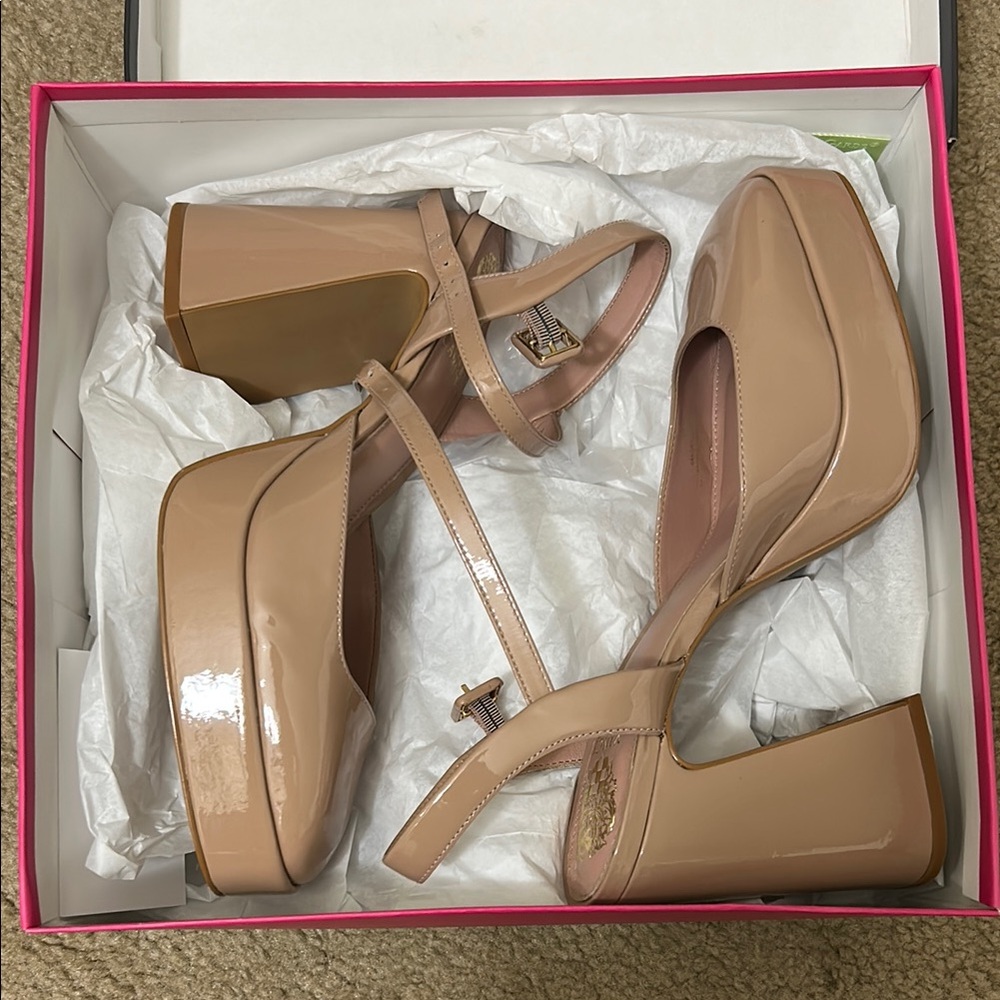 Vince Camuto Tan Platform Shoes with Ankle Strap